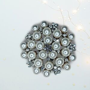257. Plastic Faux Pearl and Crystal Brooch